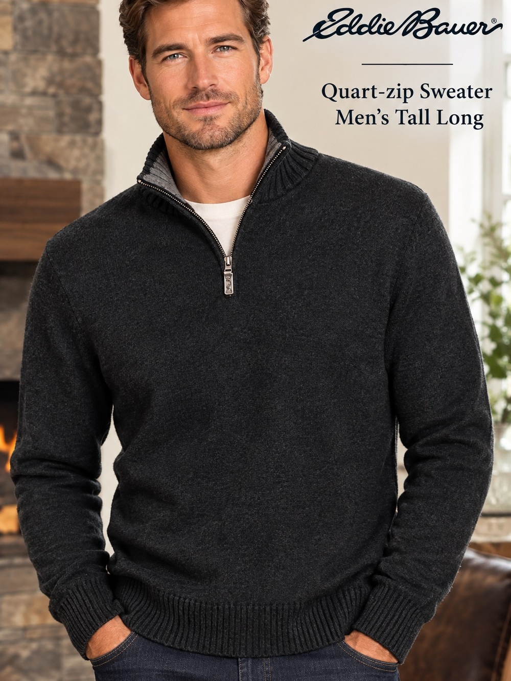 Eddie Bauer | Men's Charcoal Gray Quarter-Zip Sweater